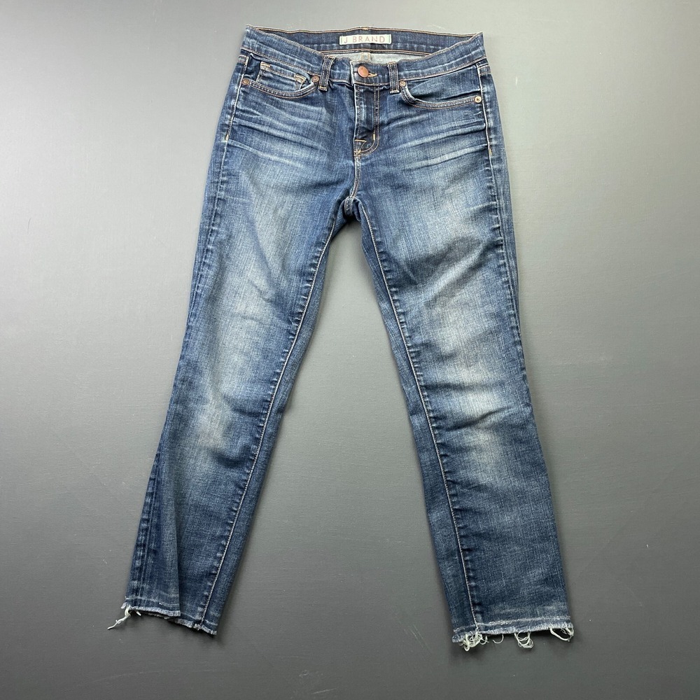 J Brand Women's Size Medium Skinny Jeans Dark Vintage Raw Hem Stretch Denim Fit